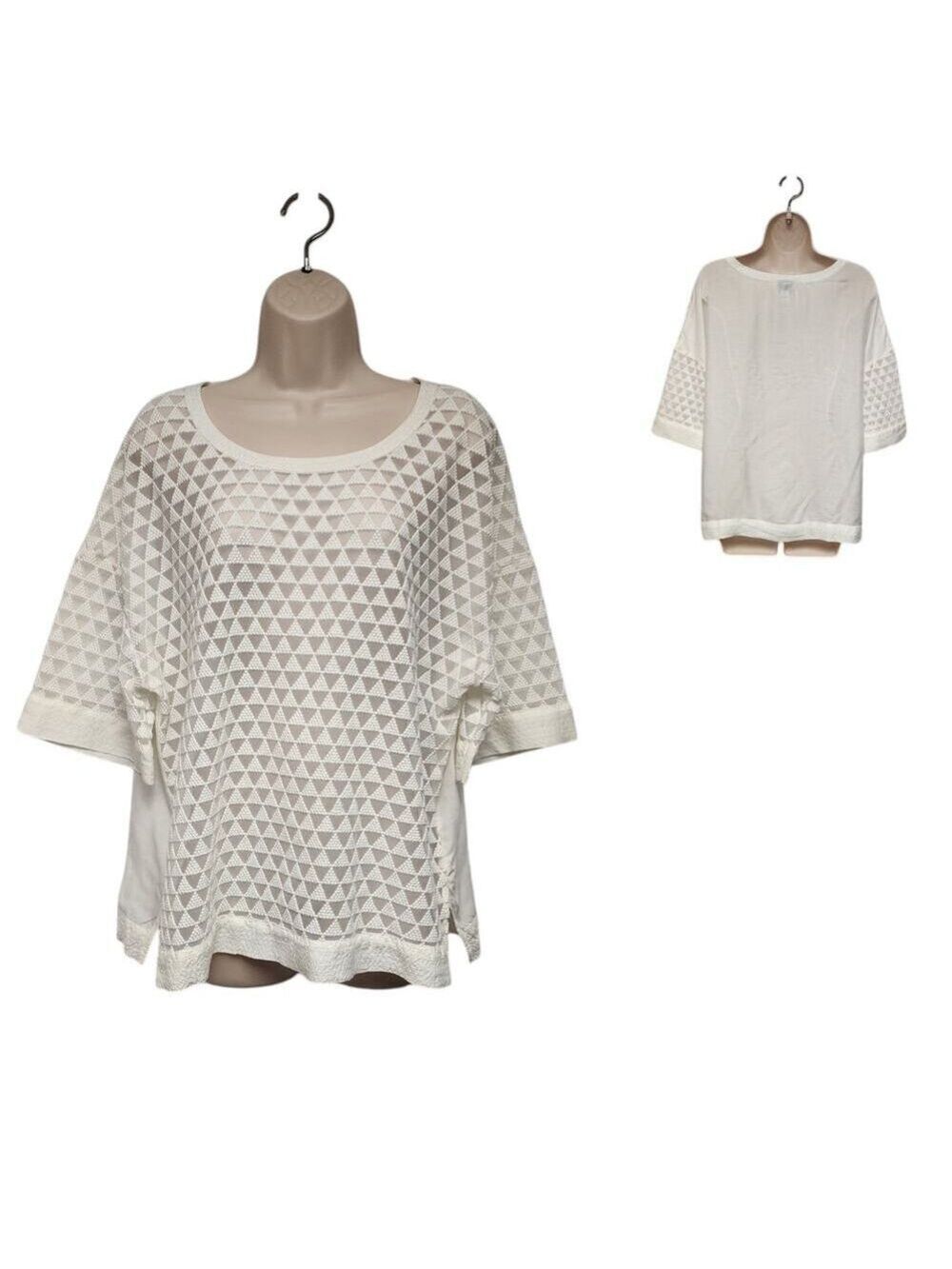 Stylus Round Neck Off White Short Sleeve Blouse Size XL